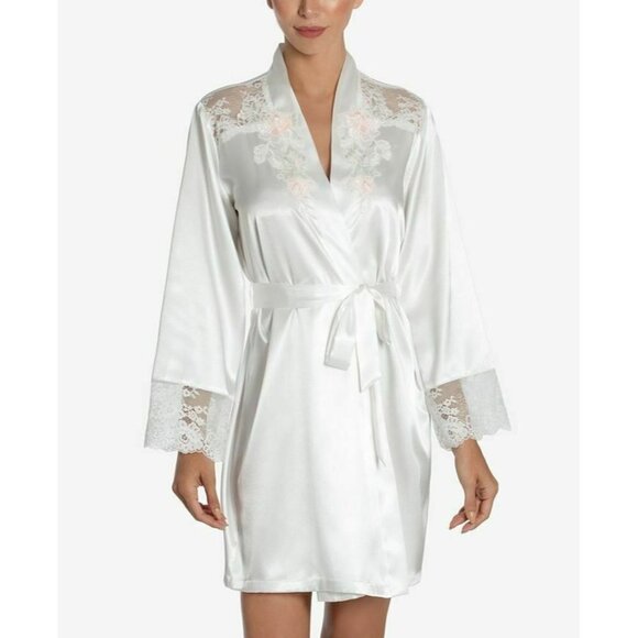 Linea Donatella S/M Lace-Trim Charmeuse Robe FLAW - Picture 1 of 7